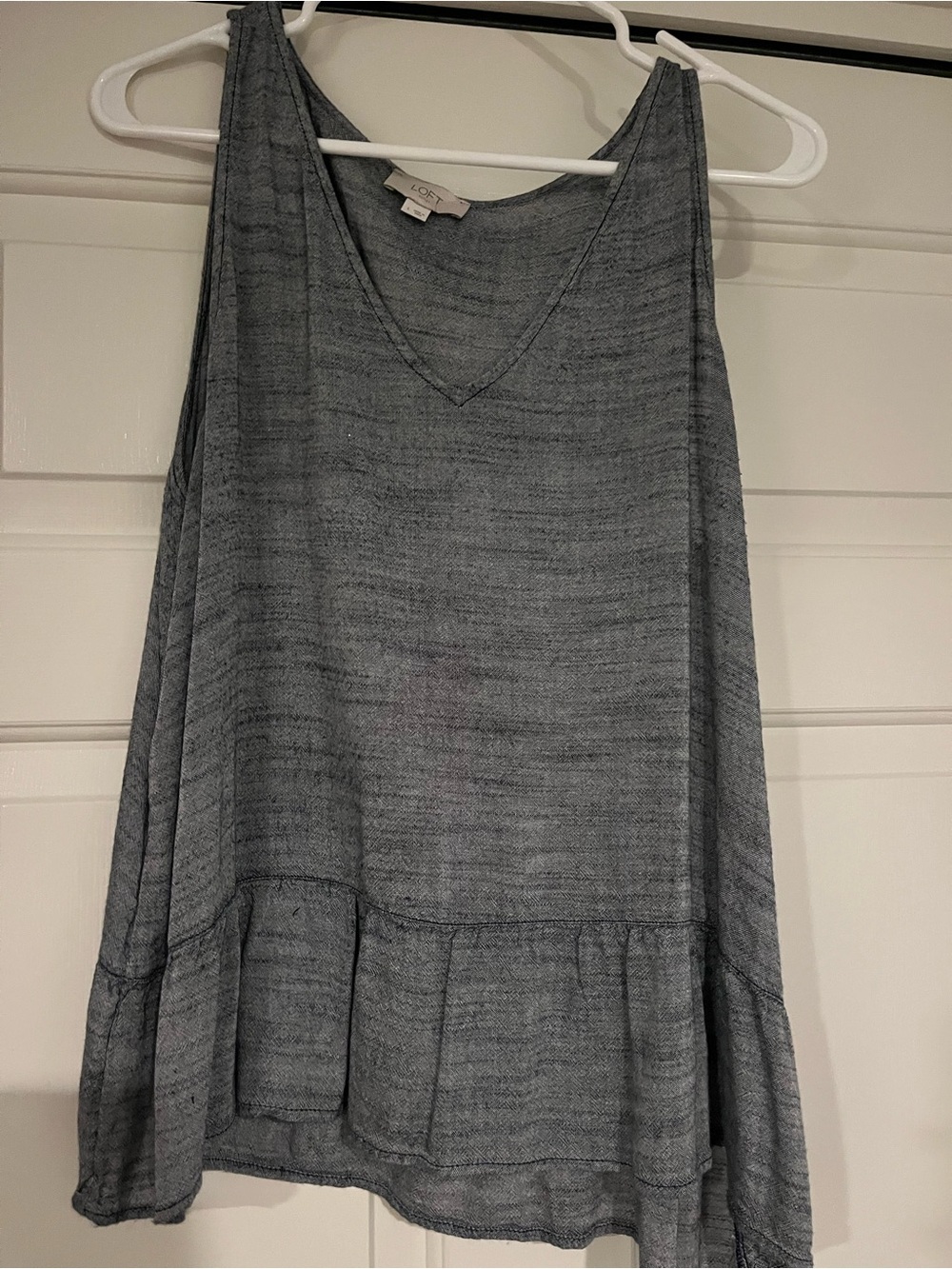 LOFT Heathered Gray Sleeveless V-Neck Ruffle-Hem Tunic